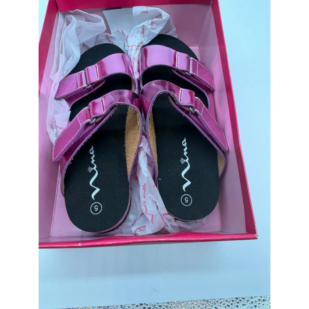 Nina Andrina Pink Metallic Platform Slide Sandals Glitter Trim Womens 5M New